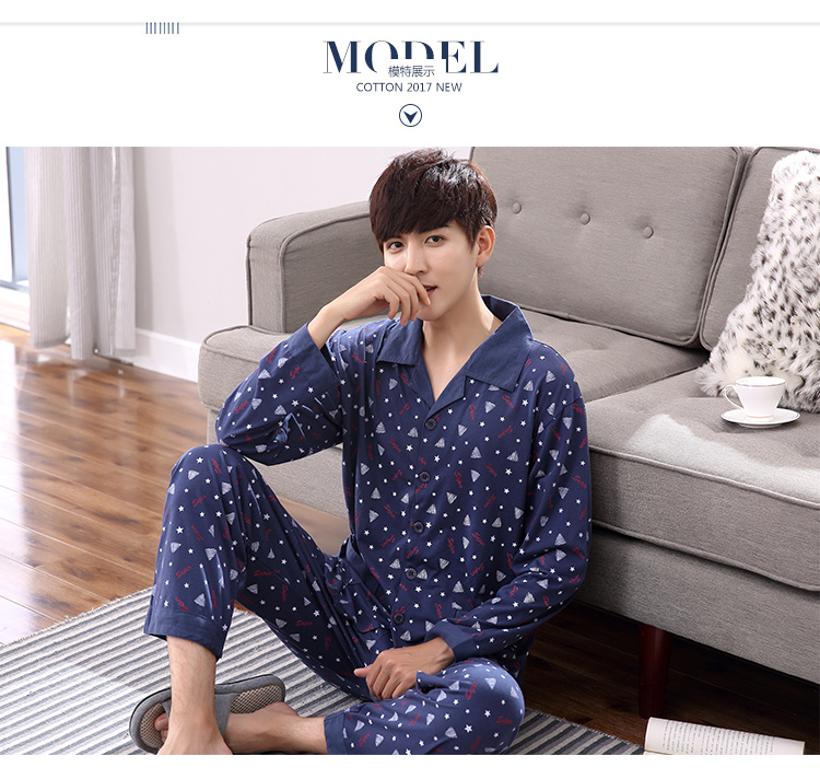 Đồ ngủ nam cho nam mùa xuân và mùa thu cotton dài tay cho nam mùa hè cotton cộng với chất béo cỡ lớn trung niên phù hợp với dịch vụ gia đình đồ pijama nam trung niên