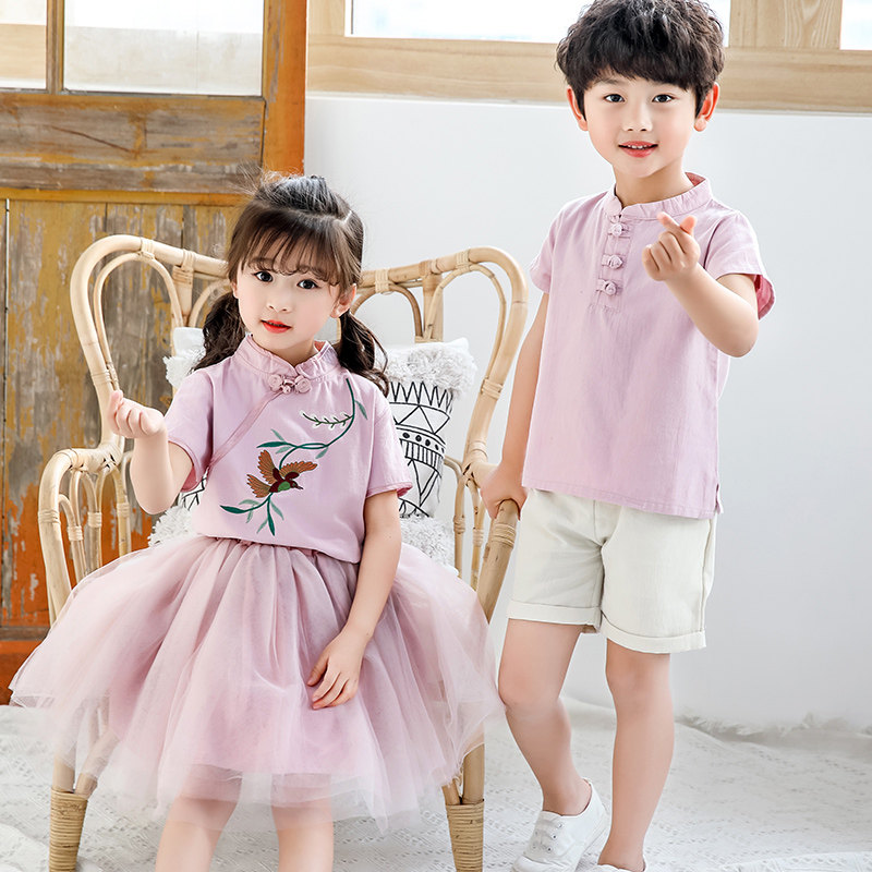 Kindergarten Garden Clothing Summer Clothing China Wind School Uniforms Short Sleeve Suit Elementary School Students Banfu National Wind 61 Acting Out Clothes