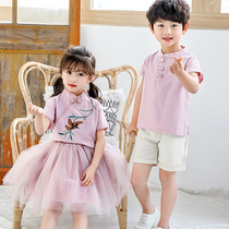 Kindergarten garden clothes summer clothes Chinese style school uniforms short sleeve suits Primary School students class clothes National style six-one performance clothes