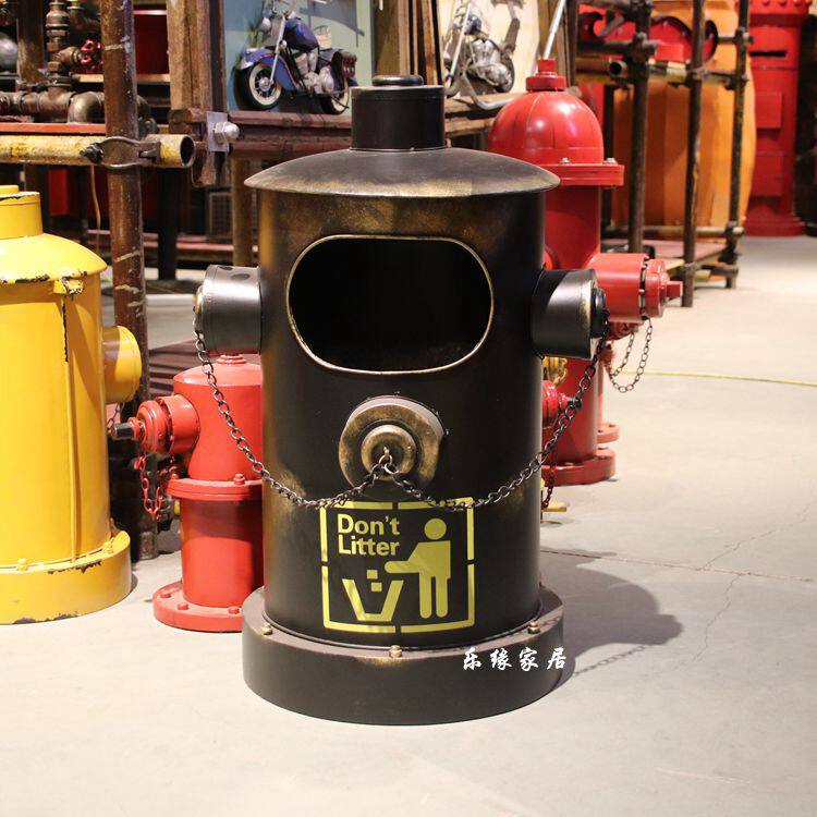 Large Scale Iron Sheet Trash Cans Retro Make Old Style Pedaled Fire Hydrants Retro Industrial Wind Trash Cans swing pieces