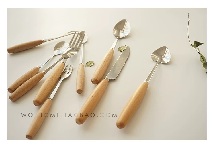 Bộ dao kéo phương Tây Beech xử lý thép không gỉ muỗng nĩa tây Bánh ngọt trái cây ngã ba cà phê tráng miệng muỗng dao kéo bít tết bộ bát đĩa hàn quốc