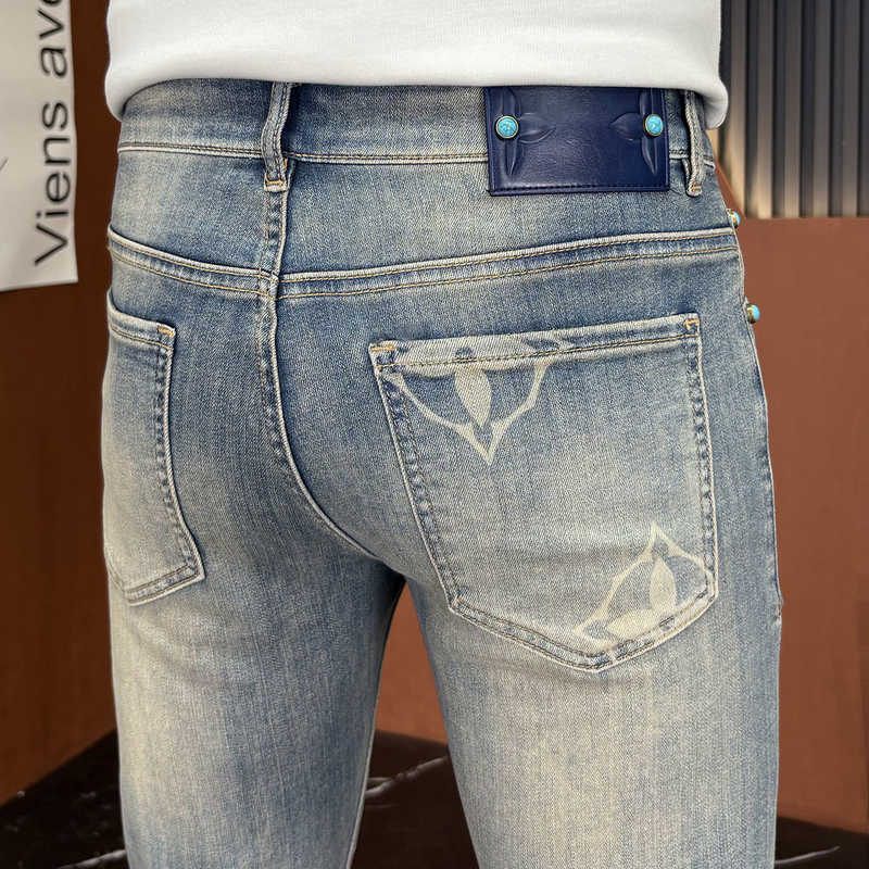 French Imported High-End Brand Vintage Light Blue Jeans for Men, Spring and Summer Thin Slim-Fit Straight-Leg Trendy Pants