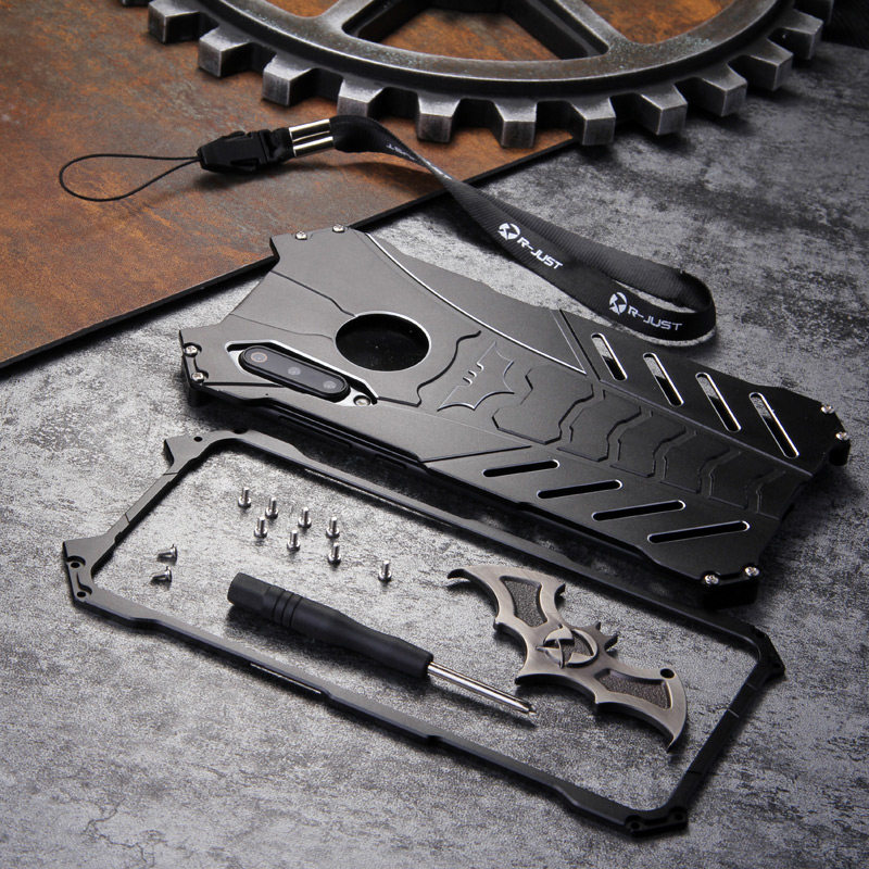 R-Just Batman Shockproof Aluminum Shell Metal Case with Custom Batarang Stent for Xiaomi Mi 9