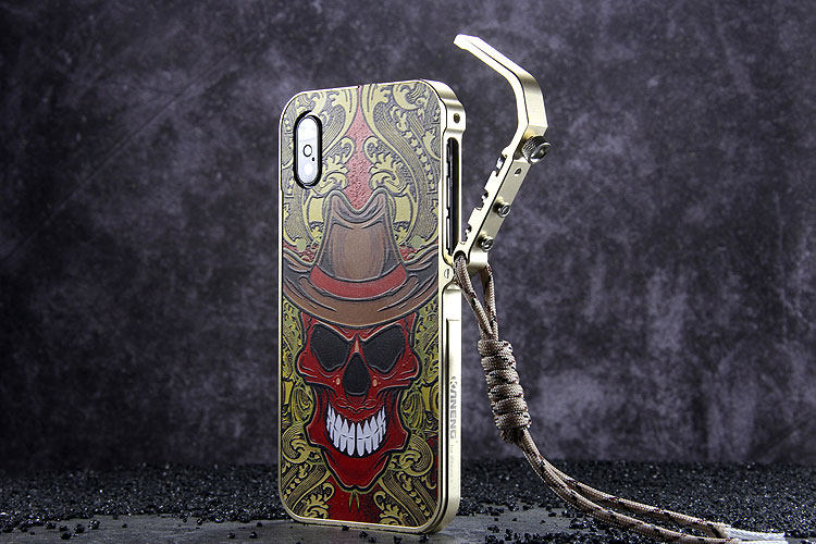 KANENG Mechanical Arm Trigger Aluminum Bumper Metal Frame 3D Cameo Back Cover Case for Apple iPhone X