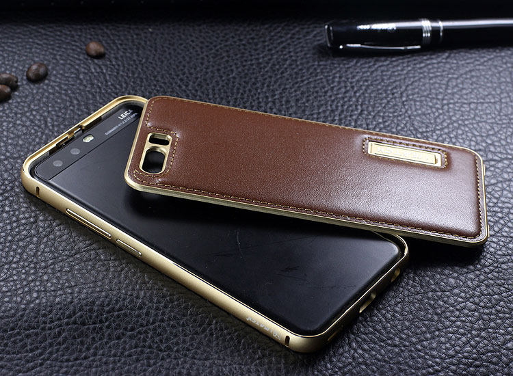 iMatch Luxury Aluminum Metal Bumper Premium Genuine Leather Back Cover Case for Huawei P10 Plus & Huawei P10