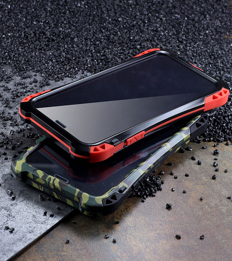 R-Just Amira Heavy Duty Dirtproof Shockproof Rainproof Aluminum Metal Bumper Carbon Fiber Back Cover Case for Apple iPhone X