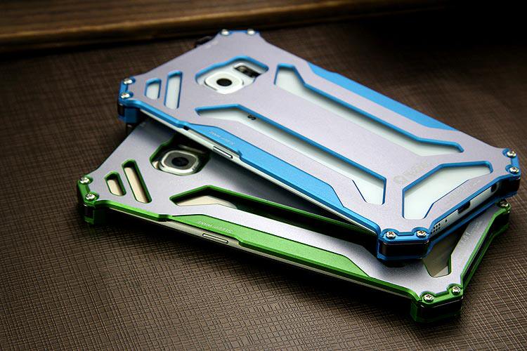 R-JUST GUNDAM Aerospace Aluminum Contrast Color Shockproof Metal Shell Outdoor Protection Case for Samsung Galaxy S6 Edge G9250