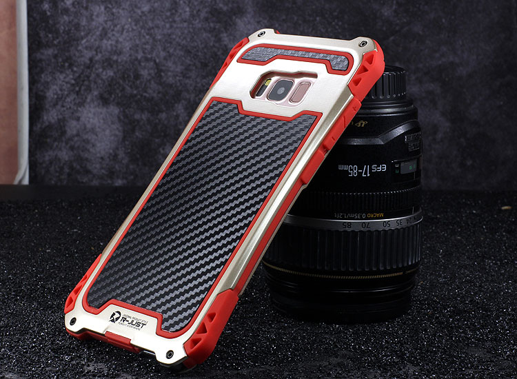 R-Just Amira Heavy Duty Dirtproof Shockproof Rainproof Aluminum Metal Bumper Carbon Fiber Back Cover Case for Samsung Galaxy S8 Plus & S8