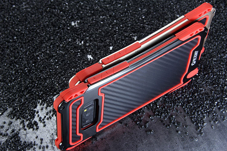 R-Just Amira Heavy Duty Dirtproof Shockproof Rainproof Aluminum Metal Bumper Carbon Fiber Back Cover Case for Samsung Galaxy Note 8