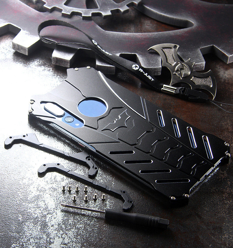R-Just Batman Shockproof Aluminum Shell Metal Case with Custom Batarang Stent for Huawei P20 & Huawei P20 Pro & Huawei P20 Lite & Huawei nova 3e