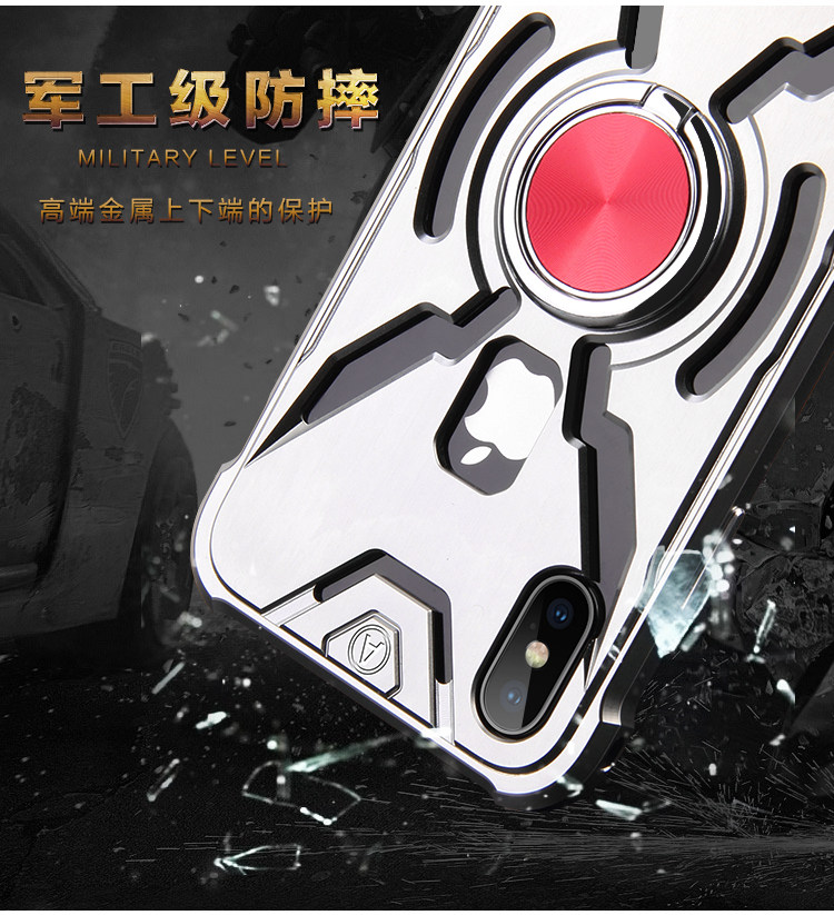 WK Iron Man Military Grade Shockproof Screw-less Metal Case w/ Ring Holder for Apple iPhone X