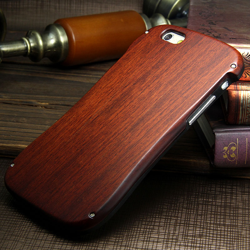 Armor King Allure Wood Neo Hybrid Aluminum Metal Frame Real Wooden Back Cover Case for Apple iPhone 6S/6