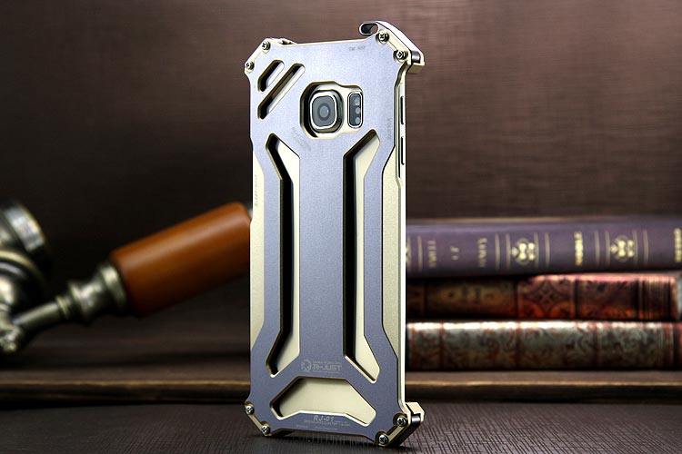 R-JUST GUNDAM Aerospace Aluminum Contrast Color Shockproof Metal Shell Outdoor Protection Case for Samsung Galaxy S6 Edge G9250