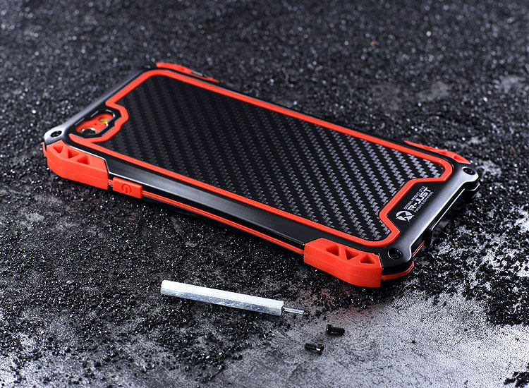 R-JUST Amira Heavy Duty Dirtproof Shockproof Rainproof Aluminum Metal Bumper Carbon Fiber Back Cover Case for Apple iPhone 6S/6 & iPhone 6S Plus/6 Plus & iPhone SE/5S/5
