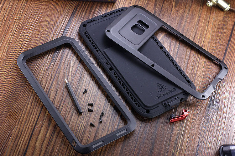 LOVE MEI Powerful Water Resistant Shockproof luminum Metal Gorilla Glass Heavy Duty Case Cover for Samsung Galaxy S7 Edge