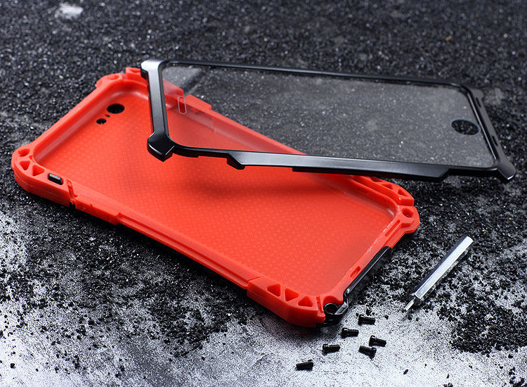 R-JUST Amira Heavy Duty Dirtproof Shockproof Rainproof Aluminum Metal Bumper Carbon Fiber Back Cover Case for Apple iPhone 6S/6 & iPhone 6S Plus/6 Plus & iPhone SE/5S/5