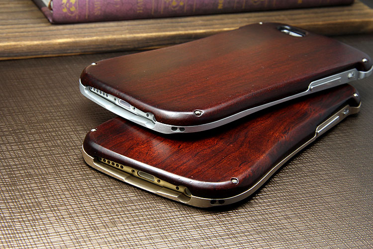 Armor King Allure Wood Neo Hybrid Aluminum Metal Frame Real Wooden Back Cover Case for Apple iPhone 6S/6