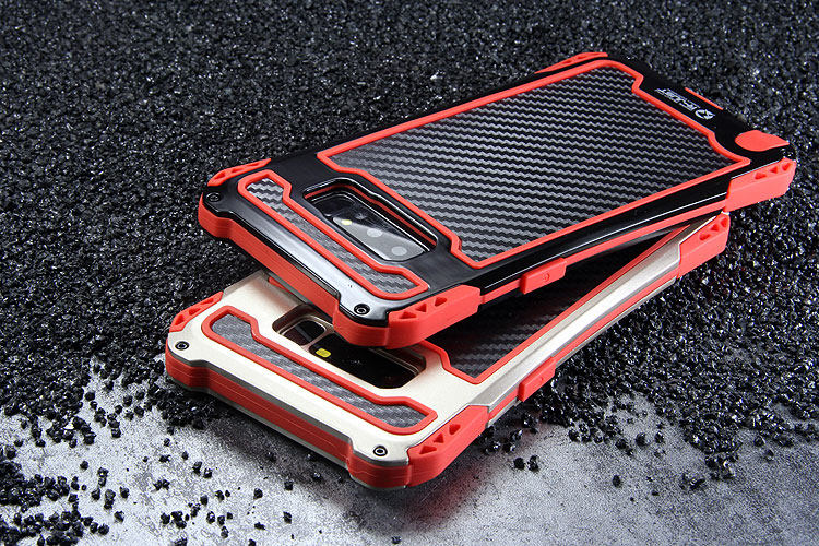 R-Just Amira Heavy Duty Dirtproof Shockproof Rainproof Aluminum Metal Bumper Carbon Fiber Back Cover Case for Samsung Galaxy Note 8