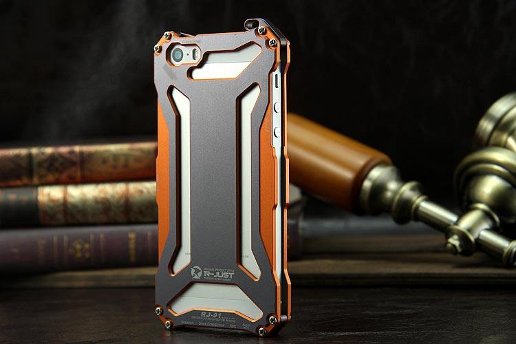 R-JUST GUNDAM Aerospace Aluminum Contrast Color Shockproof Metal Shell Outdoor Protection Protective Case for Apple iPhone SE/5S/5C/5