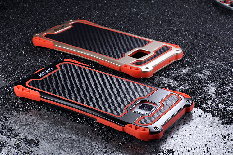 R-Just Amira Heavy Duty Dirtproof Shockproof Rainproof Aluminum Metal Bumper Carbon Fiber Back Cover Case for Samsung Galaxy S7 G9300/ S7 Edge G9350