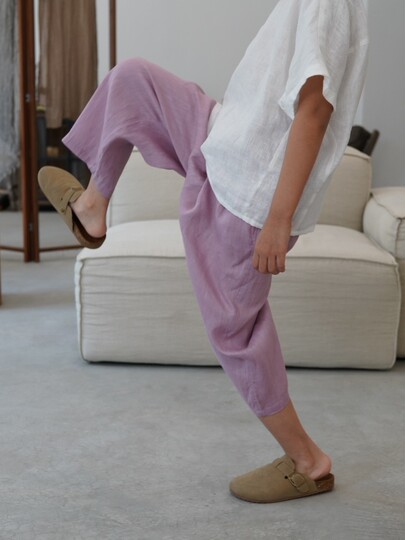 Qiji summer new children's clothing medium and large children's linen casual solid color cropped pants for boys and girls Japanese style parent-child pants