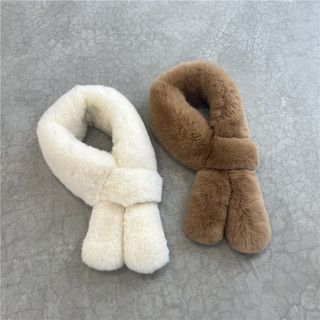 Qiji Autumn and Winter New Children's Rabbit Fur Scarf for Girls, Korean and Japanese Style Cute Scarf with Rex Rabbit Ears, Parent-Child Real Fur Scarf