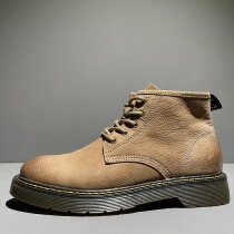 Martin boots Mens mid-barrel Genuine Leather Inner heightening Desert boots Autumn Winter Inn Wind High Help Rhubarb Boots Wear-resistant Soft Bottom Boot