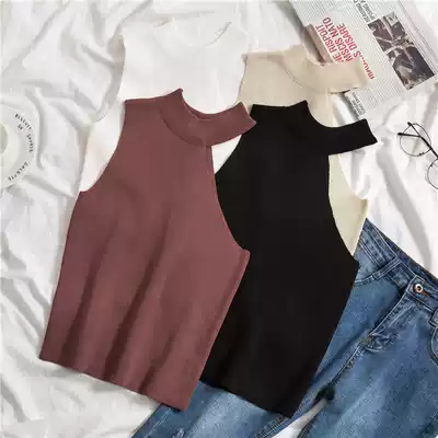 Net red vest women wear trendy Bundy knitted suspenders sexy tight-fitting neck top black sleeveless bottoming inside