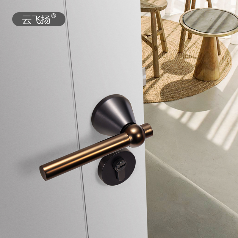 Yunfeiyang black door lock indoor bedroom mute room wooden door lock household magnetic suction door lock simple light luxury door handle