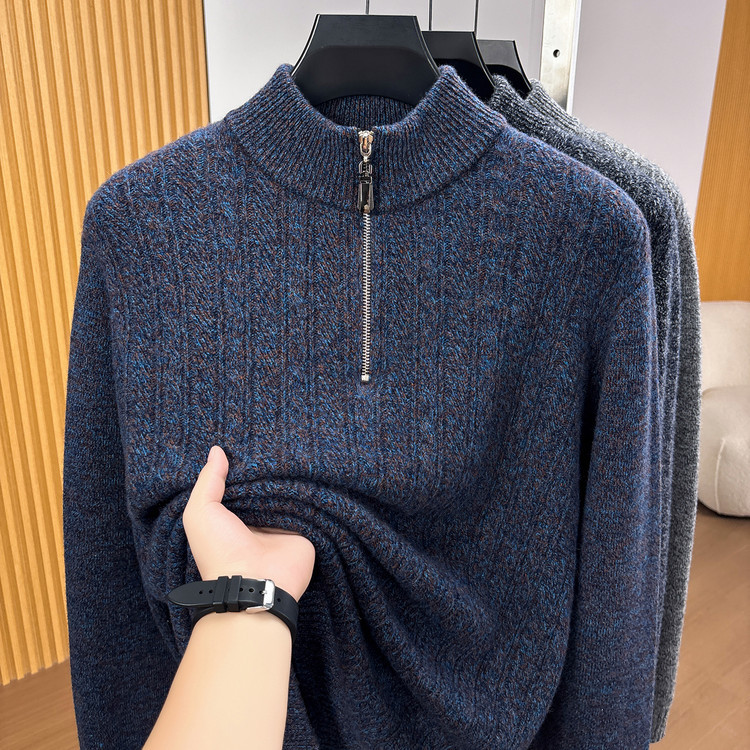 [100% Sheep Wool] Half-Zip Collar Knitwear for Men 2026 Winter New Casual Long-Sleeved Thickeneded Knitwear