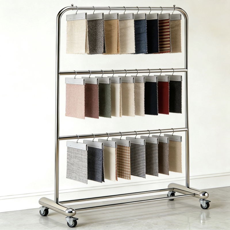Clothing Store Display Rack Stainless Steel Color Card Rack Floor-Standing Movable Clothes Hanger Fabric Color Card Display Rack