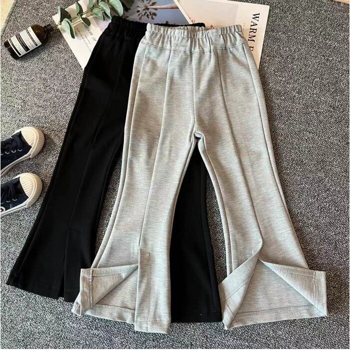 Girl Black Pants 2022 Spring Summer New Children 100 Hitch Casual Foreign Trumpeter Pants Big Boy Open Fork Long Pants