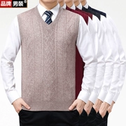 Mùa thu và mùa đông Ordos City vest nam cổ chữ V không tay đan áo len vest nam áo len cashmere