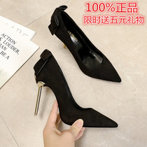 2022 Fall new heels 8cm Good to wear without tired feet butterfly knot pointed fine heel single shoe woman career