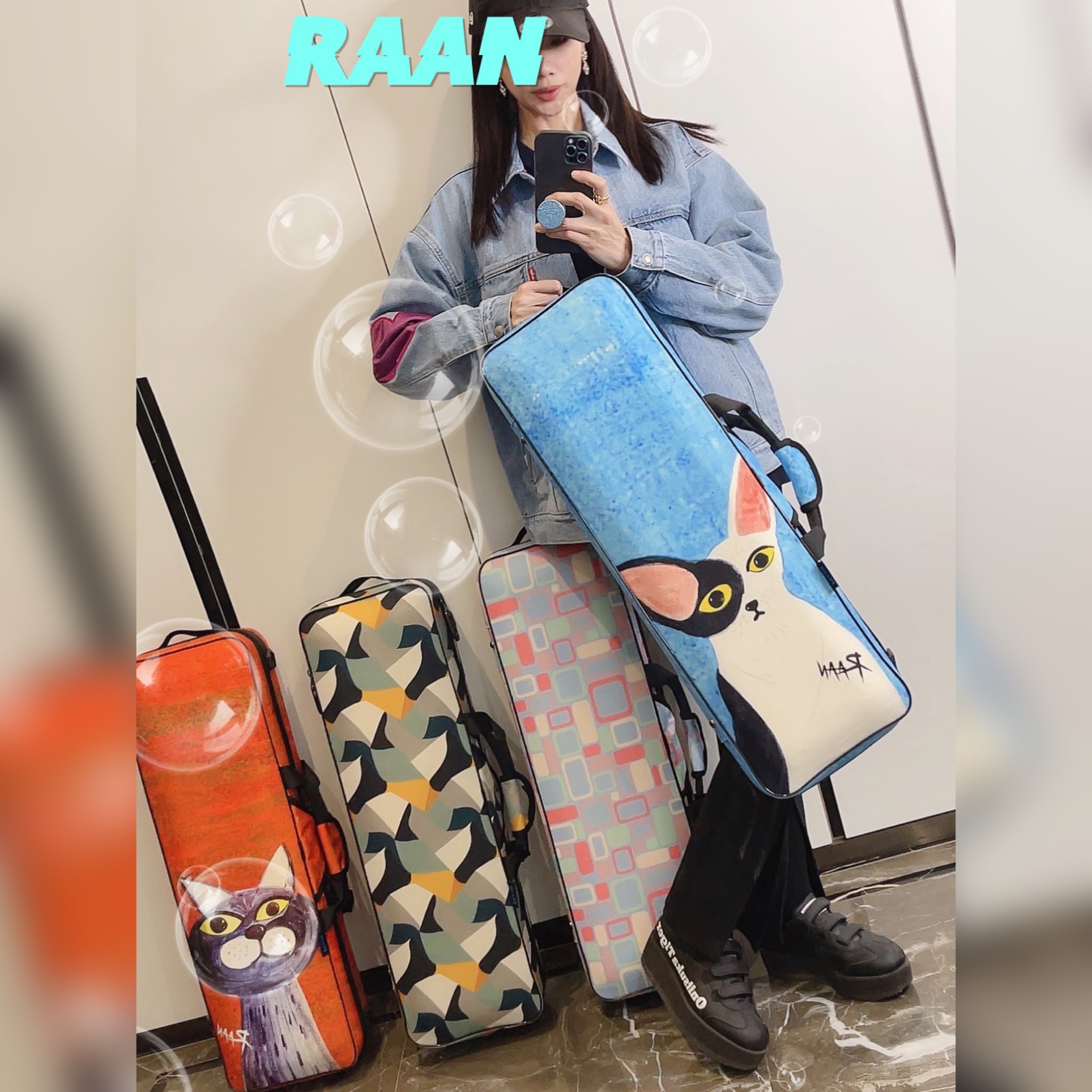 RAAN Middle child big child 1 2-3 4 violin case can be used cartoon geometric shoulder back square box magic