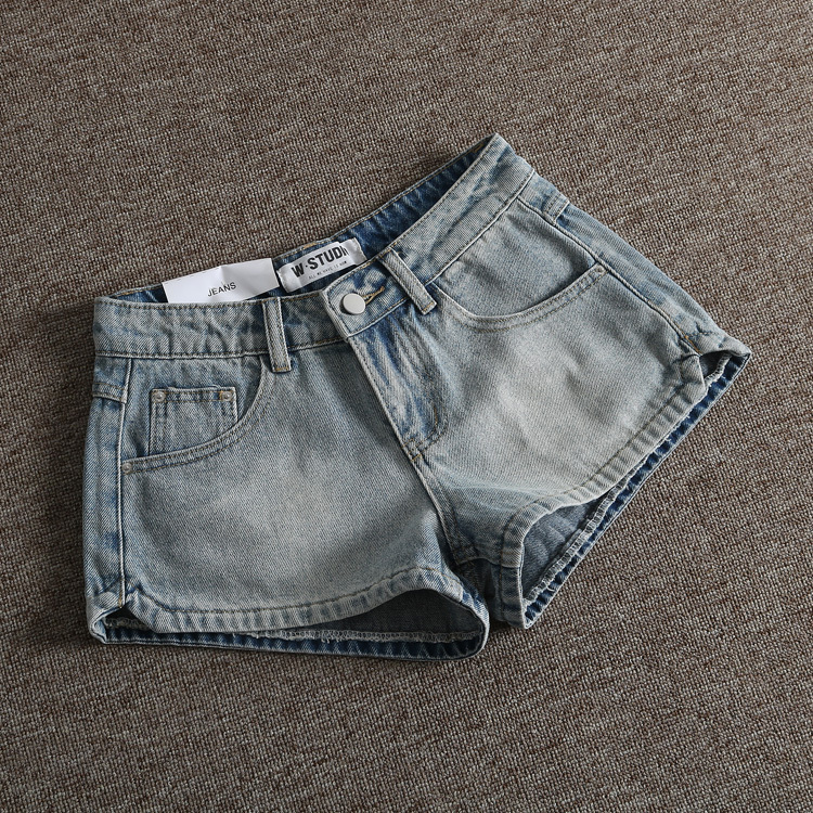 Super Leg-Lengthening American Street Retro Style Small Slit Sexy Low-Waist Denim Shorts Women's Hot Pants