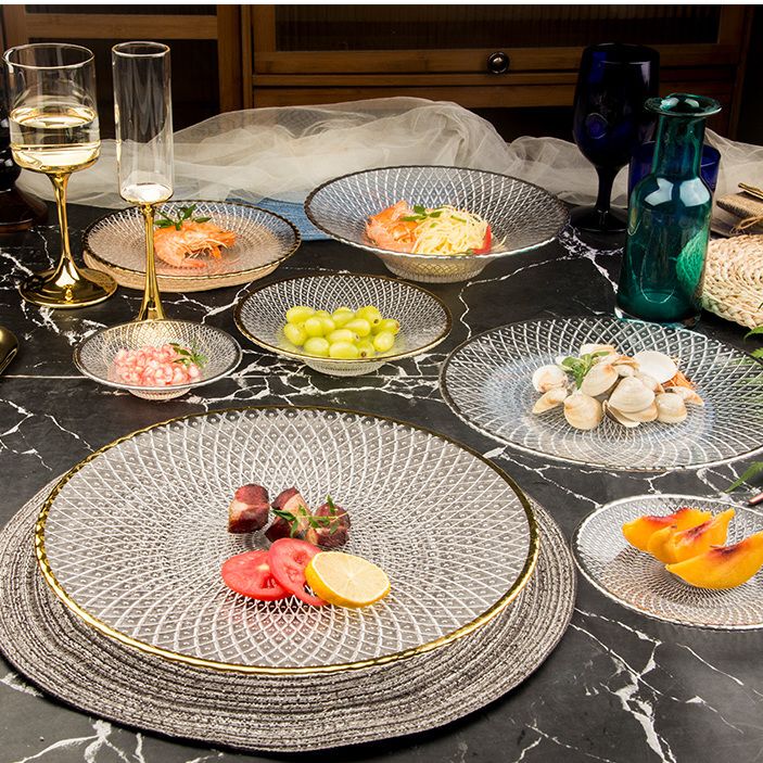 European-Style Hotel Special Large Plate with a High-End Feel, Transparent Pasta Plate, French-Style Bohemian Dessert, High-Value Tableware European-Style Hotel Special Large Plate with a High-End Feel, Transparent Pasta Plate, French-Style Bohemian Dessert, High-Value Tableware
