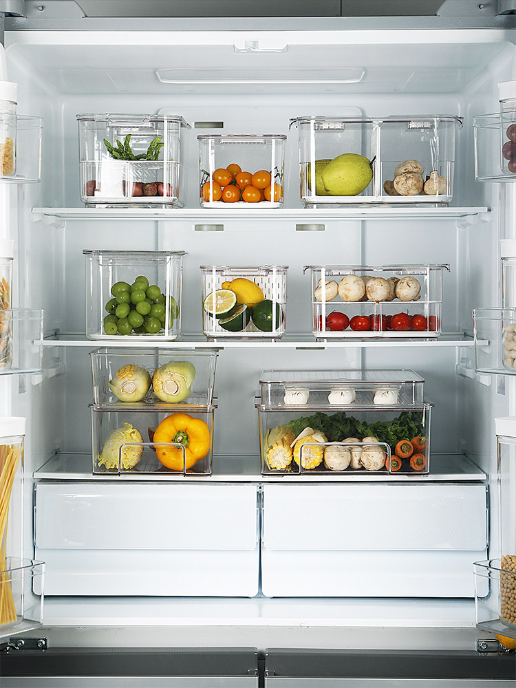 Refrigerator storage box drawer-type kitchen finishing artifact frozen fruit and vegetable plastic transparent drain large fresh-keeping box