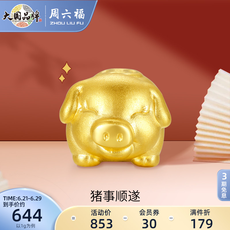 Saturday Foal gold handmade 3D hard gold transfer beads Handmade leather rope Priced Foot Gold Pig Zodiac