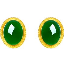 Saturday Fu Hetian Jade Earrings Womens Gold Inlaid Jade Round Circle Jasper Ear Hook Official Flagship Store Holiday Gift