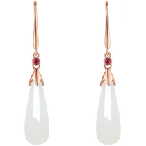 Saturday Fu Hetian Jade Earrings Gold Inlaid Jade Red 18K Gold White Jade Drop Ear Hooks Official Holiday Gift