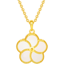 Saturday blessing gold gold inlaid jade pendant female plum blossom and field white jade pendant pure gold necklace pendant Chinese Valentines Day gift
