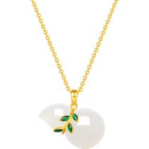 Saturday blessing gold gold inlaid jade pendant womens gourd and field white jade pendant pure gold necklace pendant Chinese Valentines Day gift