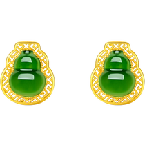 Saturday Blessing Jewelry Gold Inlaid Jade Earrings Womens Gold Pure Gold Hotan Jasper Ear Hook Earrings Chinese Valentines Day Gift