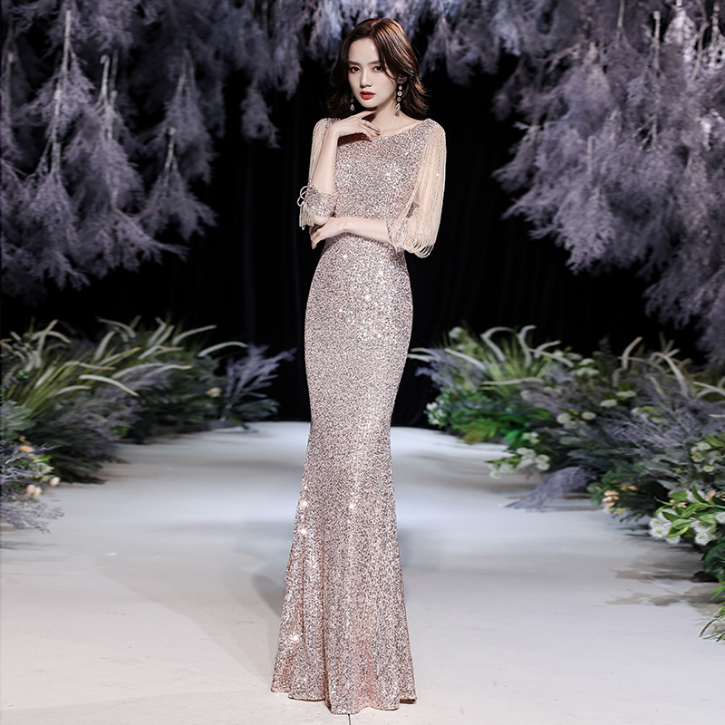 Elite evening dress, long nail sequins, 