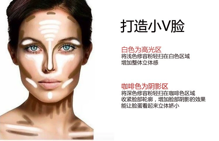 Nhận một khuôn mặt chữ V nhỏ trong một bộ! Phấn Penny Beauty V mặt hai màu có khả năng sửa chữa phấn bóng cao bóng mũi sửa bóng mặt nhựa tạo khối city color