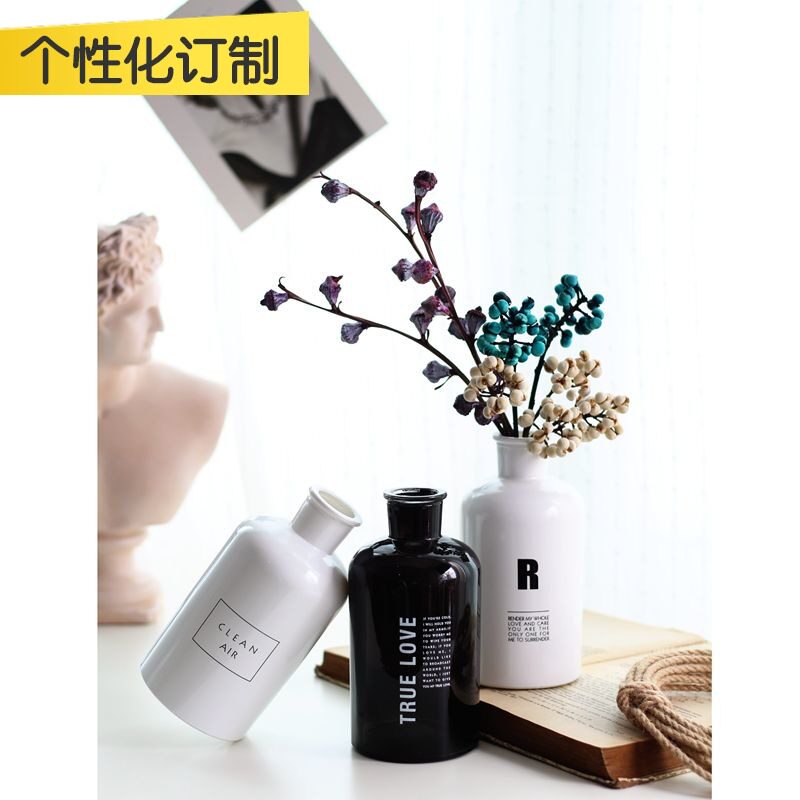 Nordic INS style black and white vase creative letters simple flower ware home dry flowers hydroponics bottle