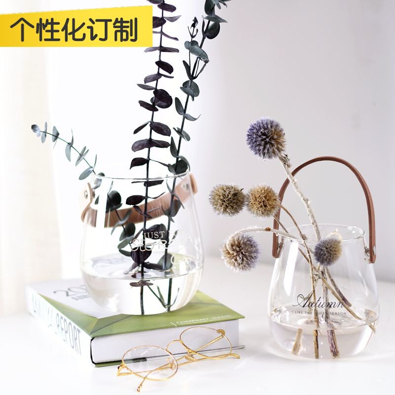 (Mountain Tree) Nordic simple wind leather handle glass vase home accessories accessories storage pot hydroponics flower device