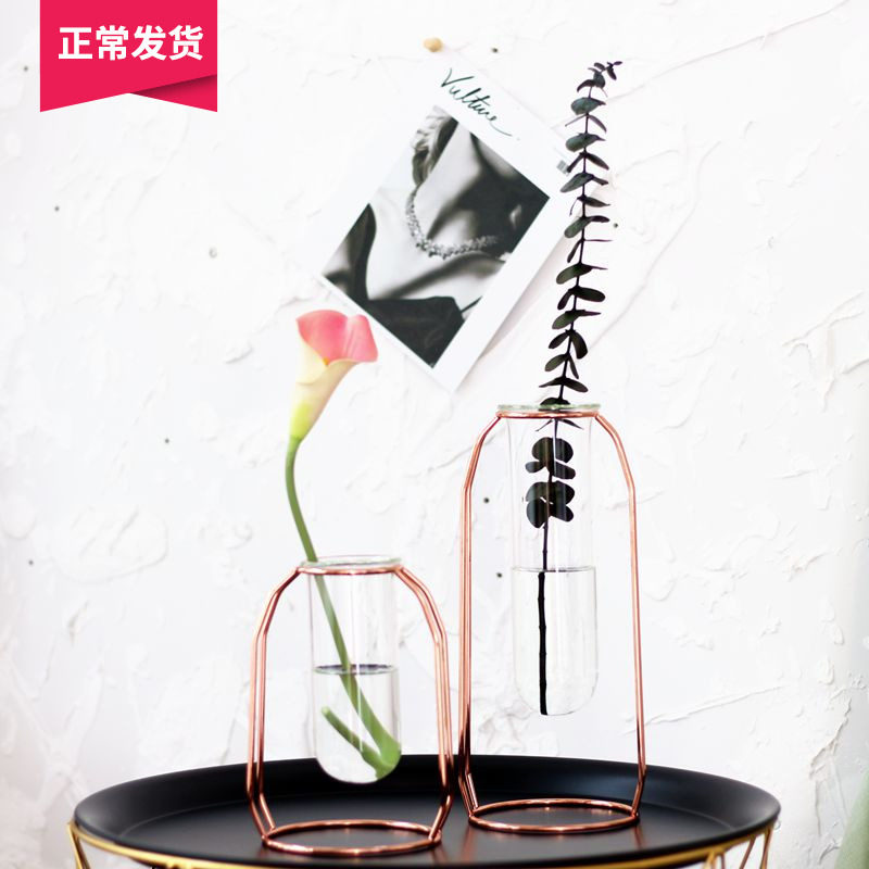 Mountain Tree Nordic Creative Light Extravagant Rose Gold Water Pewter Metal Rack Test Tube Style Decorative Swing vase