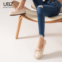 UBZ Bean shoes women 2021 new spring and autumn leather fashion beef tendon flat bottom soft sole pedal soft leather shoes